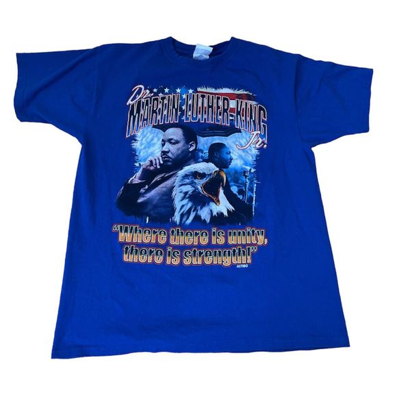 Martin Luther King Jr. T-Shirt L Double Sided Tee Vintage Blue Tee Graphic - Picture 1 of 7